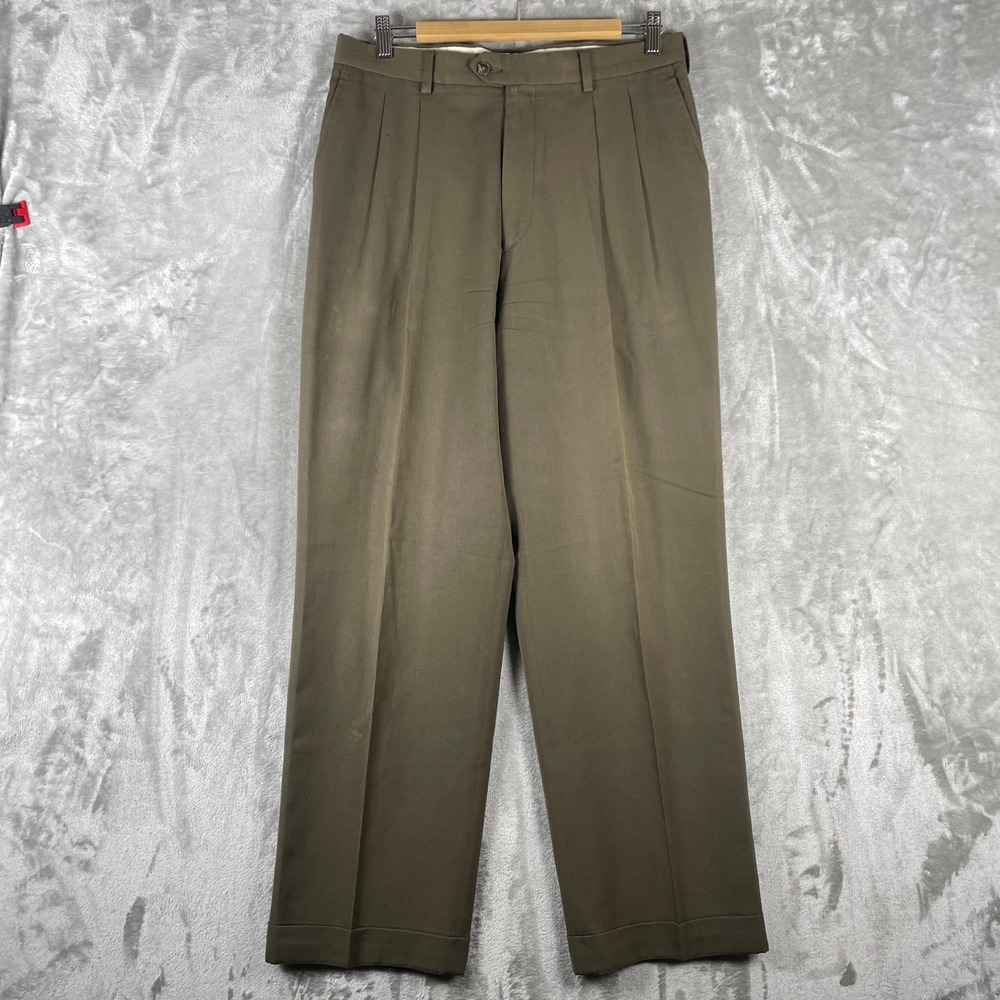 Vintage AKA Eddie Bauer Dress Pants Mens 33 fit 32 Brown Pleated 100% Wool USA